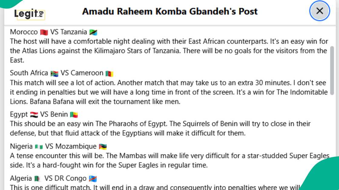 Man with 9 correct predictions states what would happen in Nigeria versus Mozambique AFCON Round of 16 match
