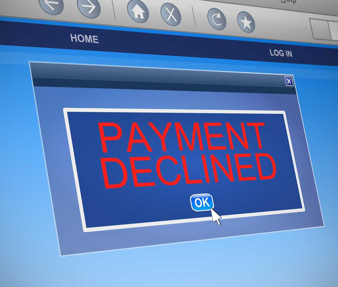 Illustration depicting a computer dialogue box with a payment declined concept Illustration depicting a computer dialogue box with a payment declined concept