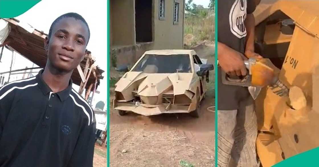 Nigerian boy drives Lamborghini-inspired 'car' to fuel station