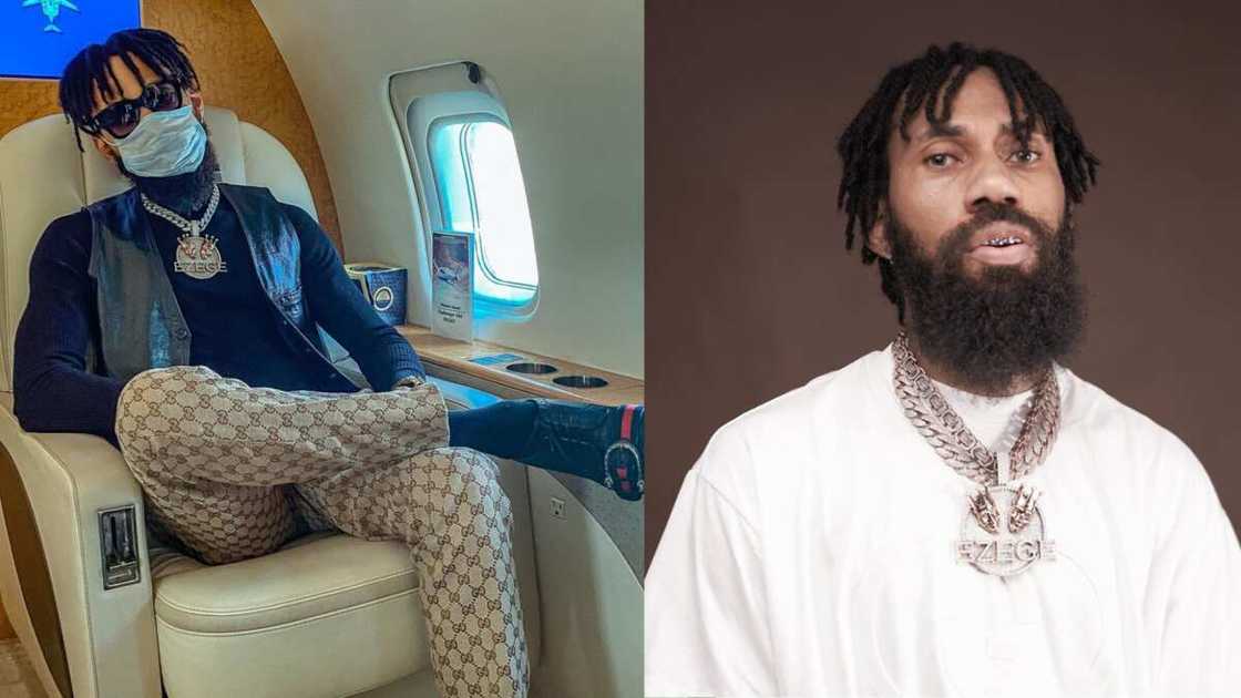 Phyno pictured inside an aircraft and in a white tee