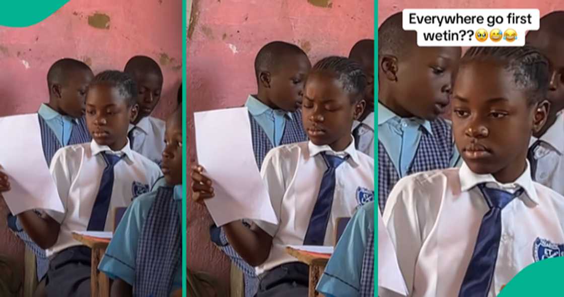 Little girl reacts in a funny manner after seeing her examination questions. Little girl reacts in a funny manner after seeing her examination questions.