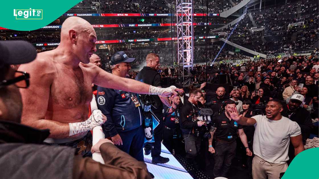 Tyson Fury challenging Anthony Joshua after his fight at Tottenham Hotspur Stadium in April 2026. Photo by Mark Robinson Tyson Fury challenging Anthony Joshua after his fight at Tottenham Hotspur Stadium in April 2026. Photo by Mark Robinson