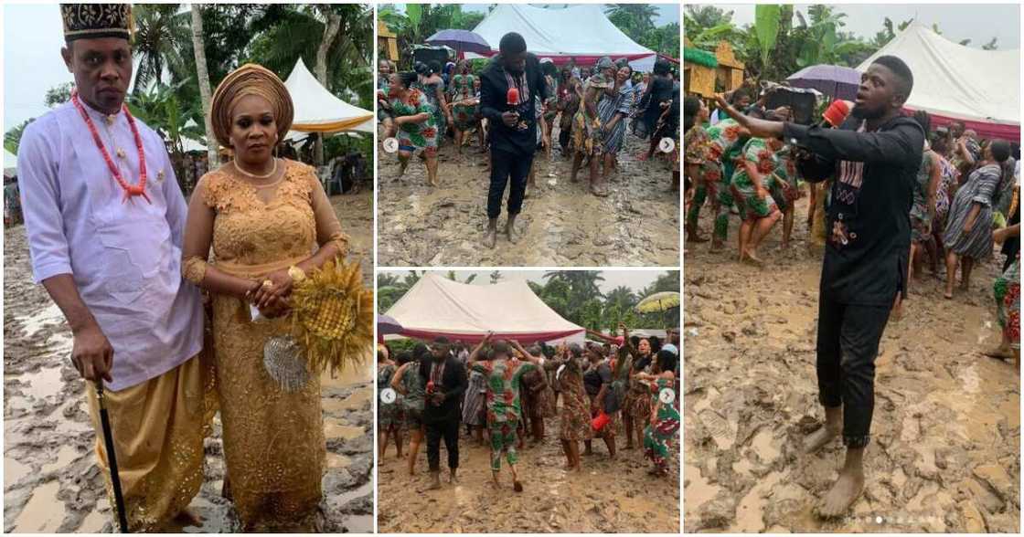 Nigerian couple, guests, heavy downpour Nigerian couple, guests, heavy downpour