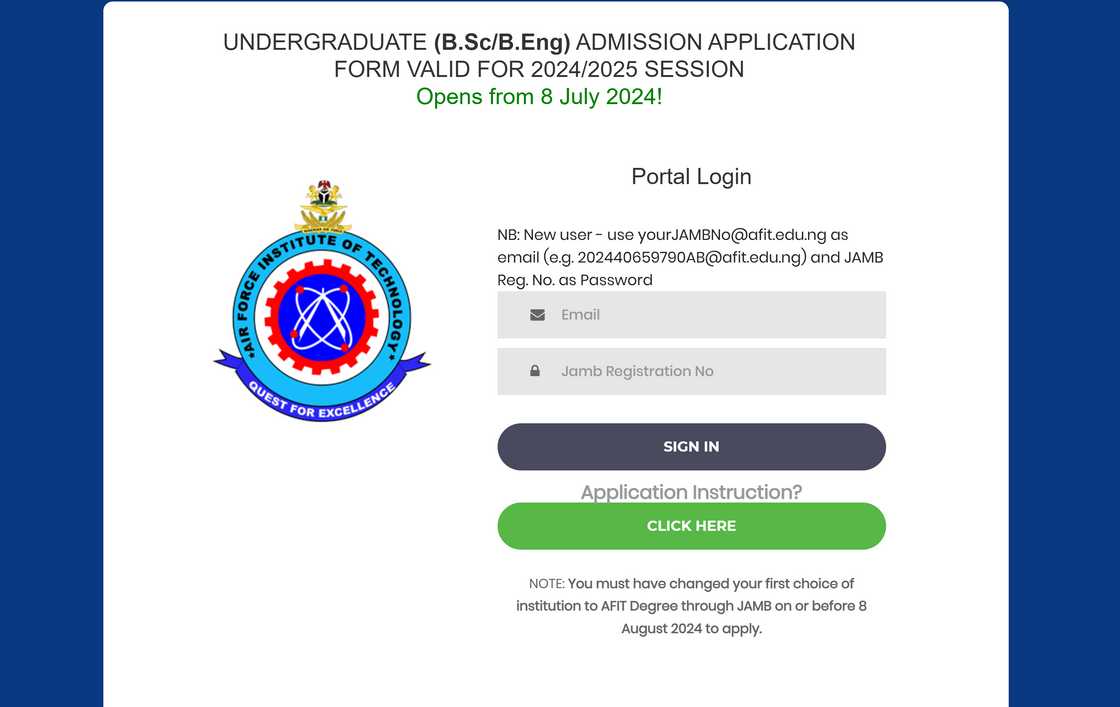 AFIT undergraduate application portal