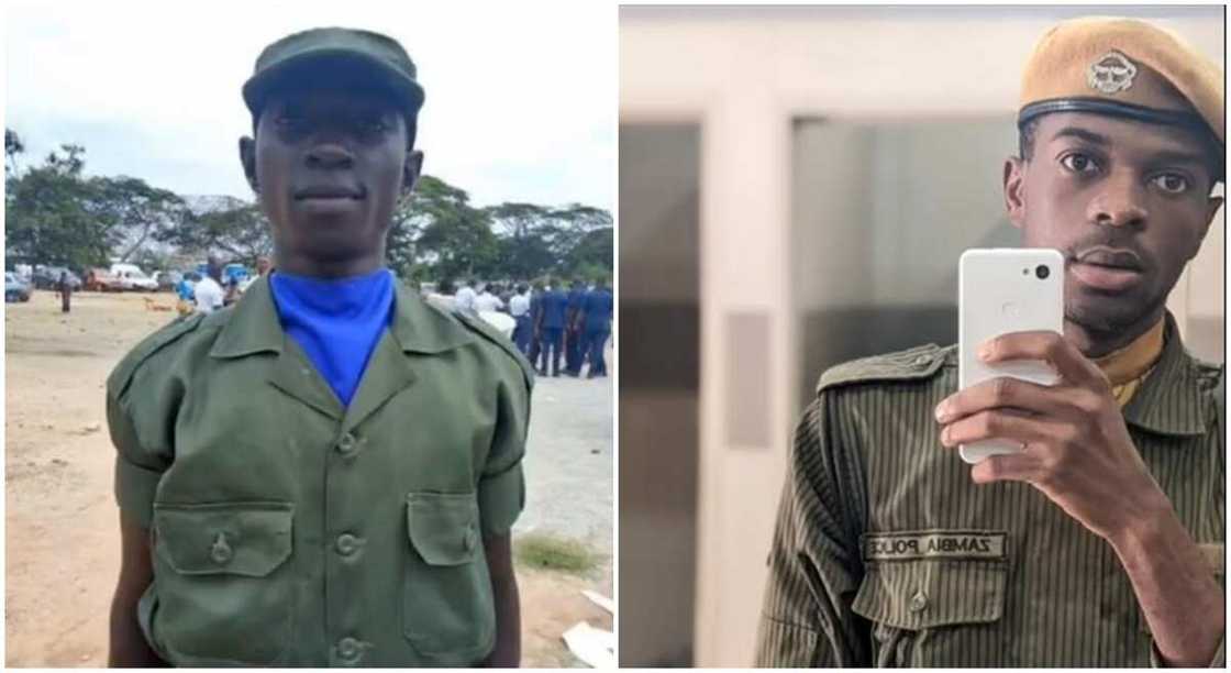 Photos of a man in security uniform. Photos of a man in security uniform.