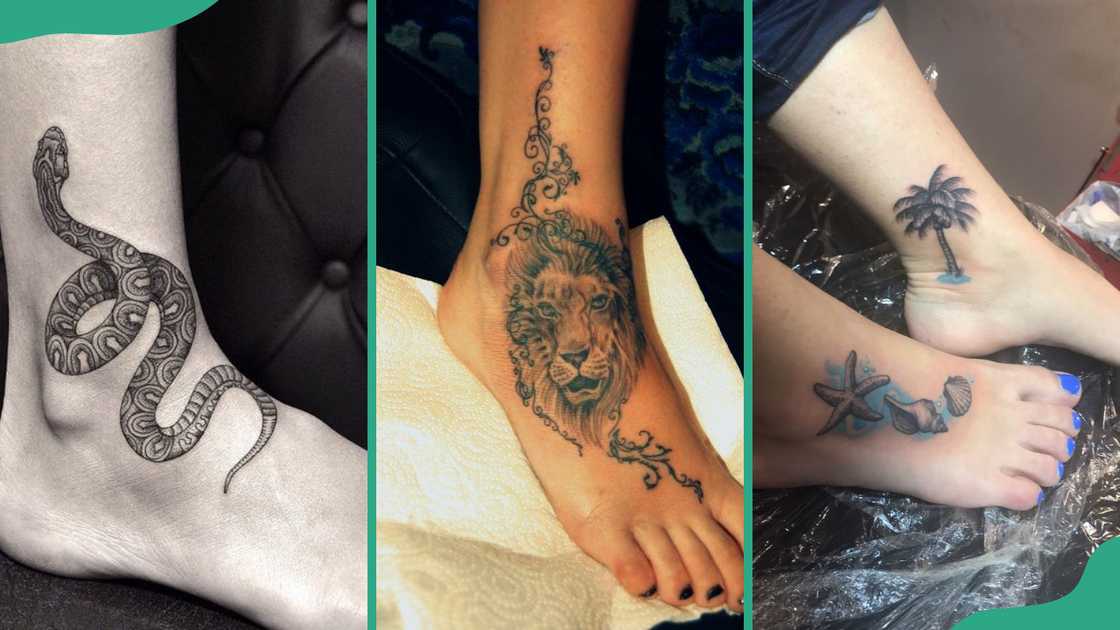 Snake (L), lion (C) and beach (R) tattoos Snake (L), lion (C) and beach (R) tattoos