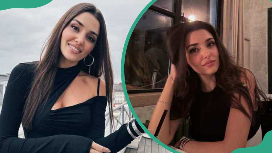 Turkish actress Hande Erçel posing for photos