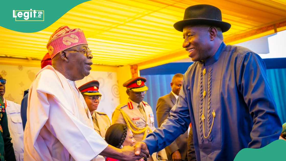 President Bola Tinubu meets former President Jonathan in Ghana during the inauguration of John Mahama.