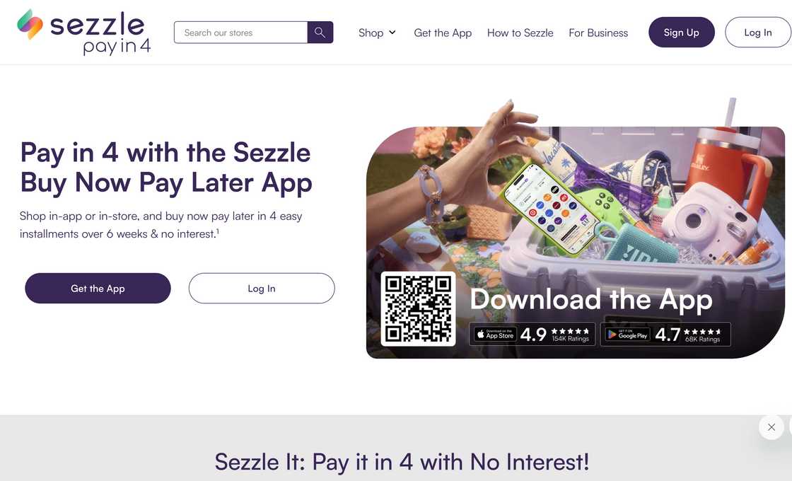 Sezzle homepage