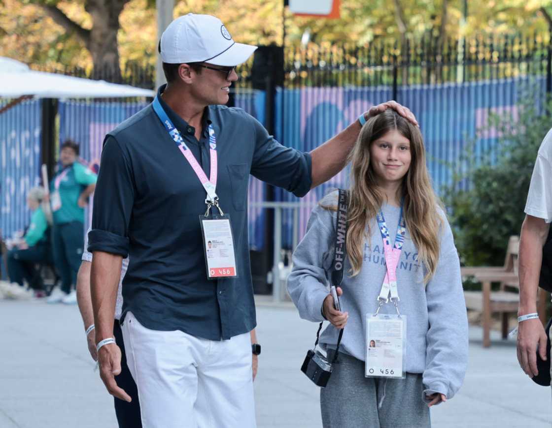 Tom Brady and his daughter, Vivian Brady, attend an Olympic tennis game in France