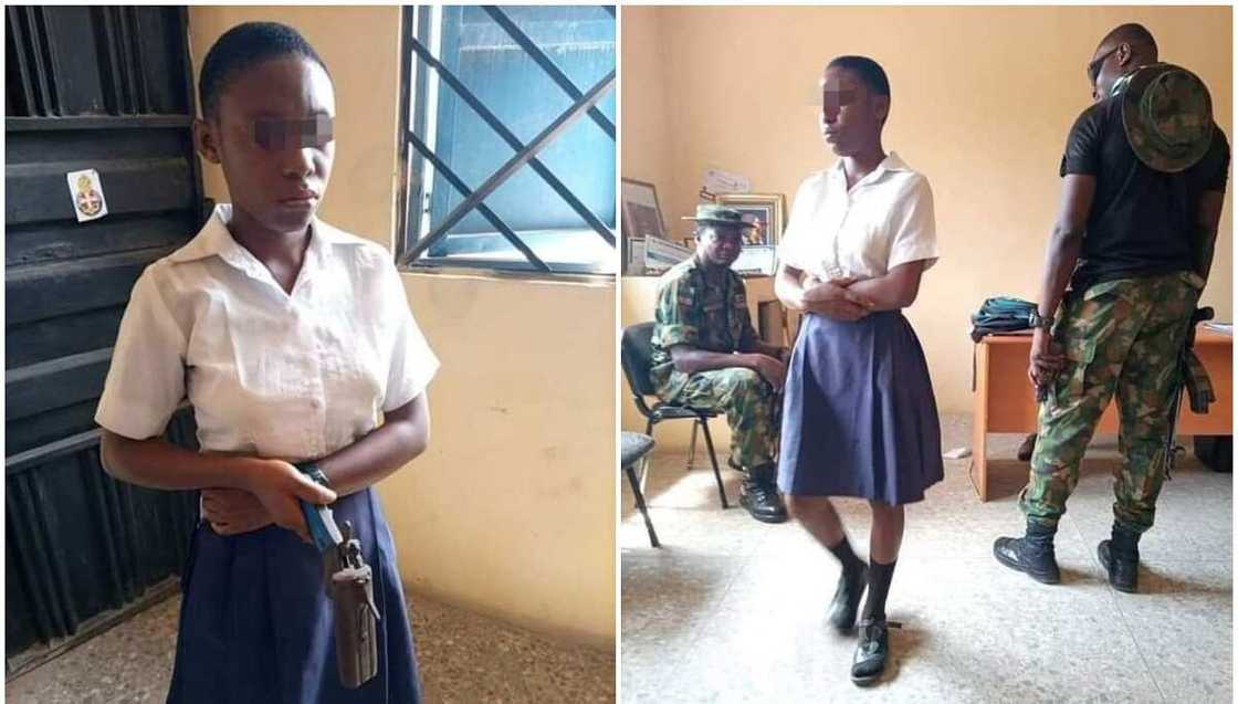 Hotunan dalibar sakandare da aka kama da bindiga za ta harbe malaminta da ya ce ta aske gashinta Hotunan dalibar sakandare da aka kama da bindiga za ta harbe malaminta da ya ce ta aske gashinta