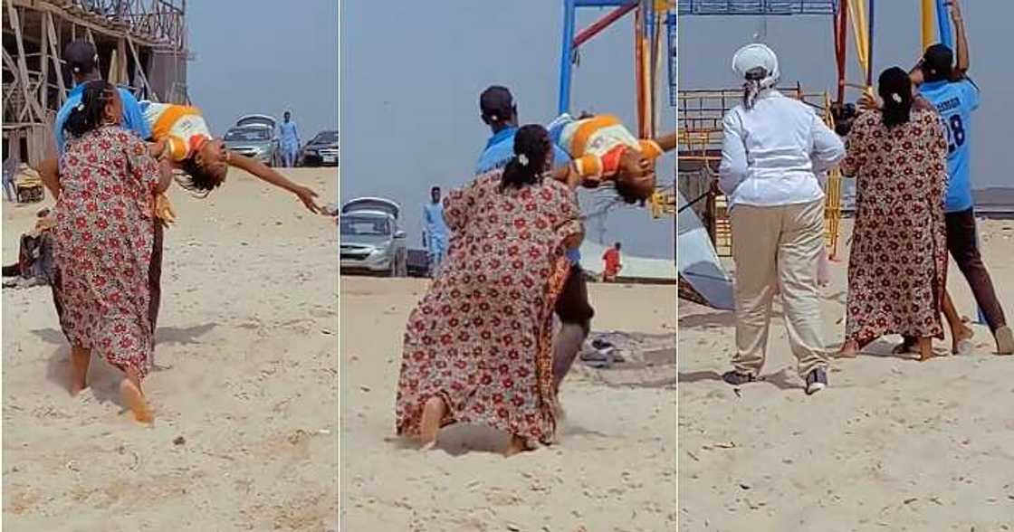 Lady collapses at beach, mermaid