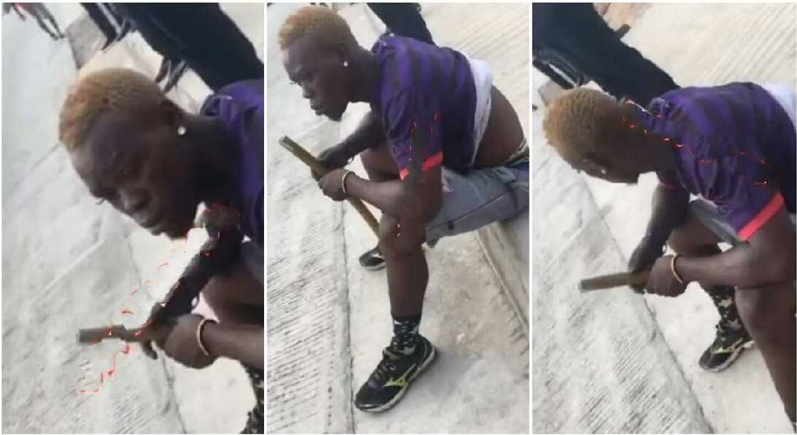 Young Nigerian man seen with long eyelashes and shiny earrings in viral video. Young Nigerian man seen with long eyelashes and shiny earrings in viral video.