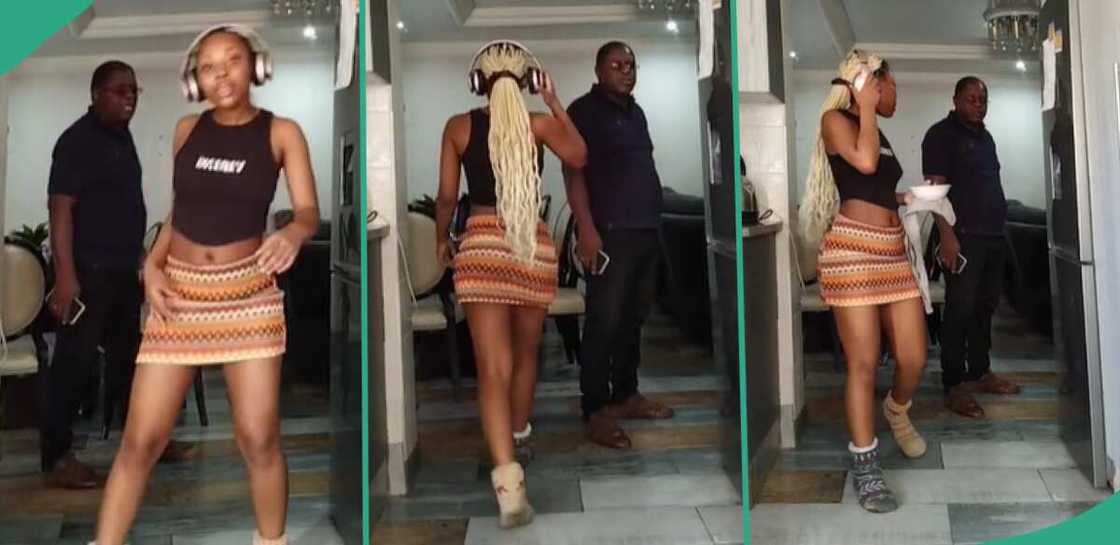 Lady dancing in mini skirt/Lady and her dad. Lady dancing in mini skirt/Lady and her dad.