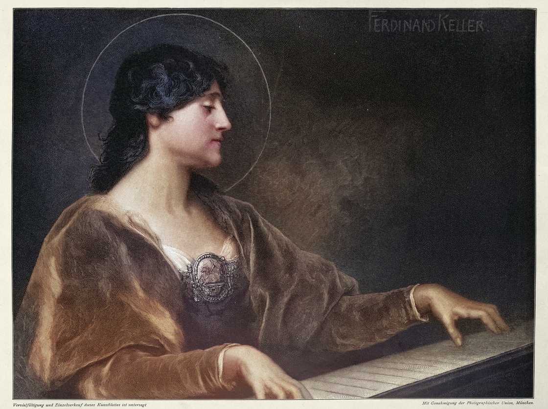 Vintage illustration of Saint Cecilia playing the piano. Vintage illustration of Saint Cecilia playing the piano.