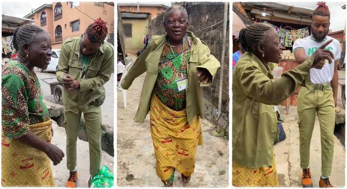 Photos of a Nigerian mother celebrating after her son went for NYSC. Photos of a Nigerian mother celebrating after her son went for NYSC.