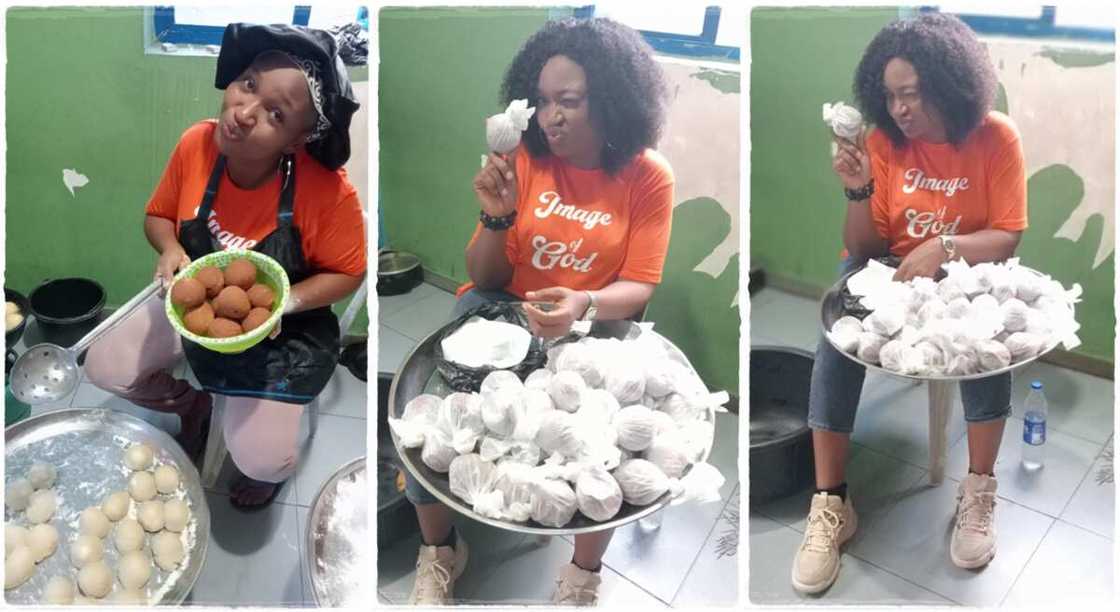 Photos of Ezinne Okoye who joked that she would fry for 130 hours. Photos of Ezinne Okoye who joked that she would fry for 130 hours.