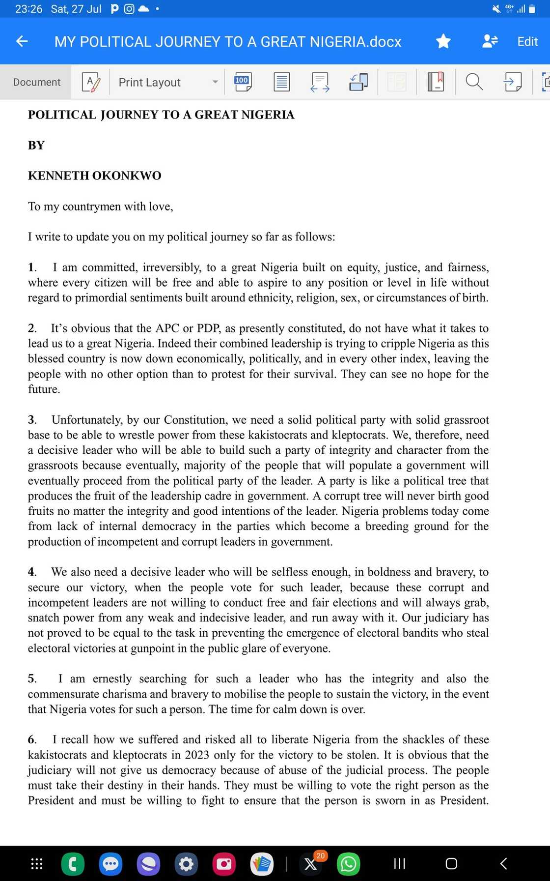 Kenneth Okonkwo statement