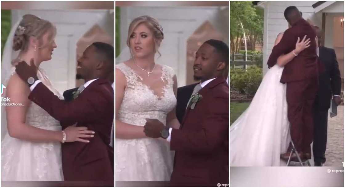 Photos of a man standing on a ladder to kiss his wife. Photos of a man standing on a ladder to kiss his wife.