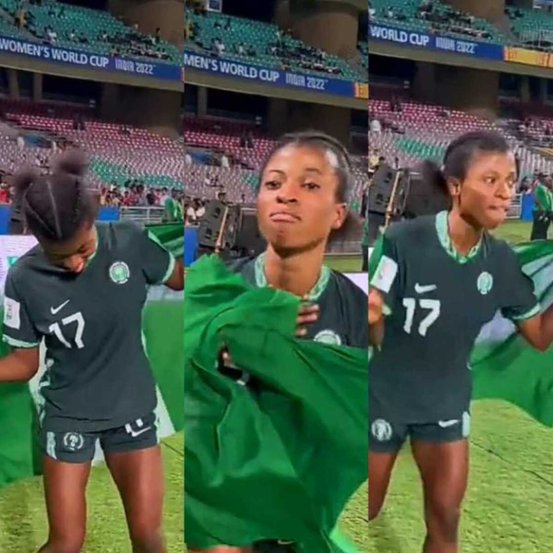 Photo of Nigerian female footballer dancing Photo of Nigerian female footballer dancing