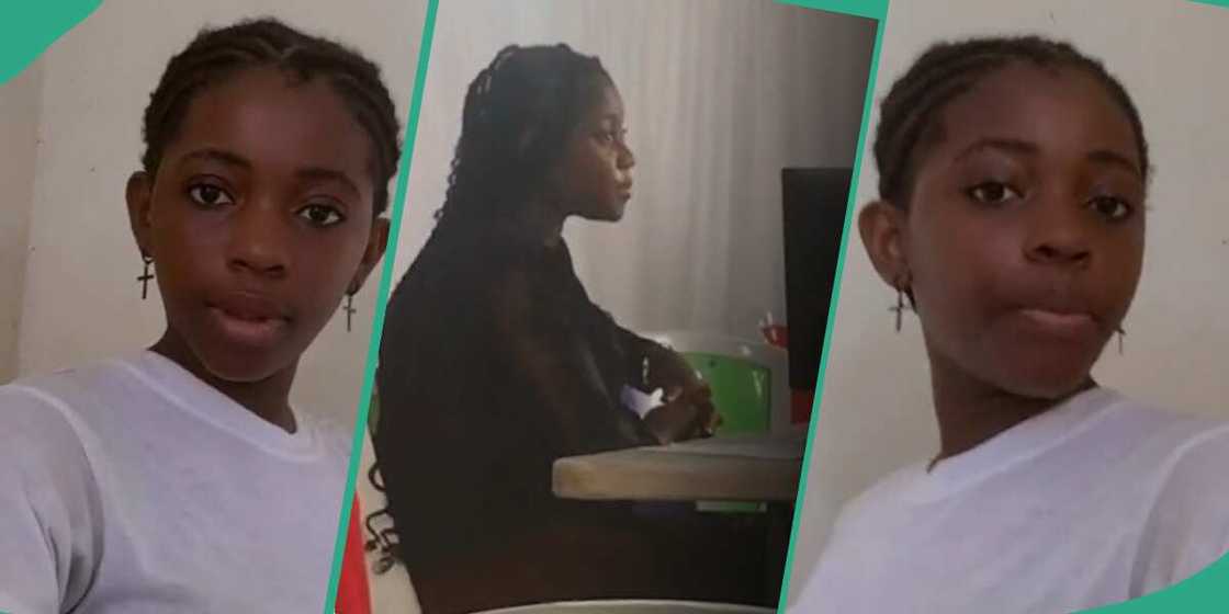 The lady showed the moment she saw the girl The lady showed the moment she saw the girl