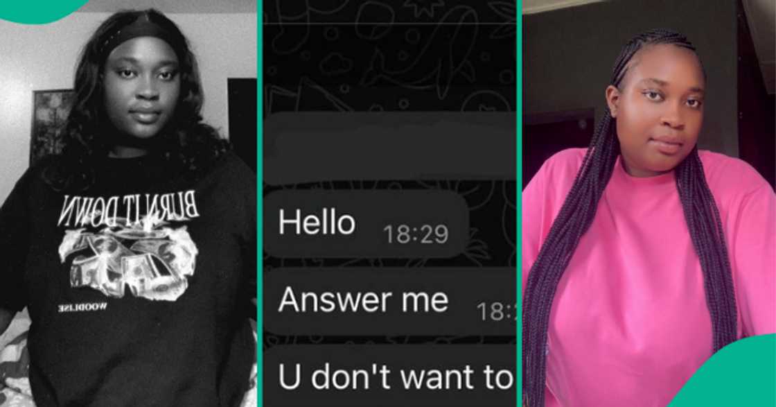 Lady in disbelief after seeing the question her mum asked on WhatsApp. Lady in disbelief after seeing the question her mum asked on WhatsApp.