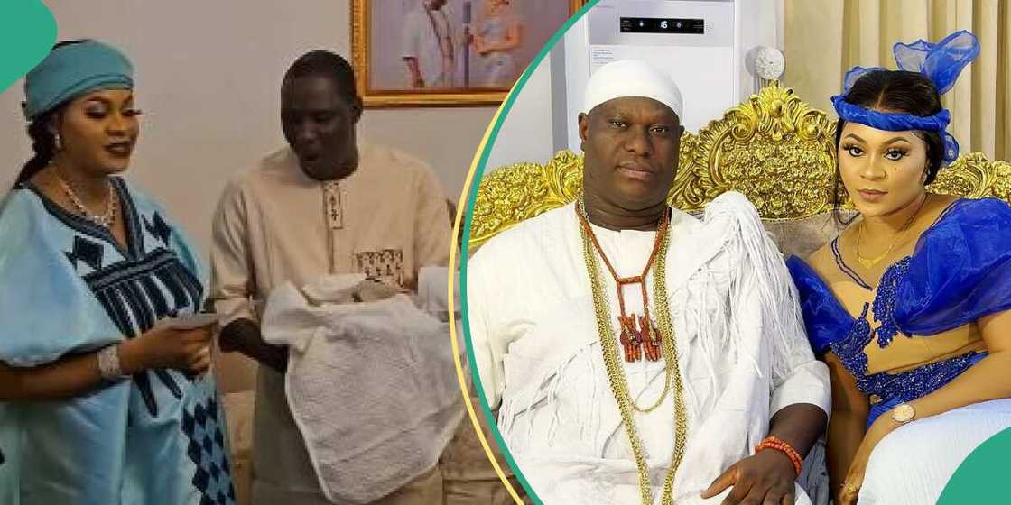 Ooni of Ife and Queen Tobi Philips name twins. Ooni of Ife and Queen Tobi Philips name twins.