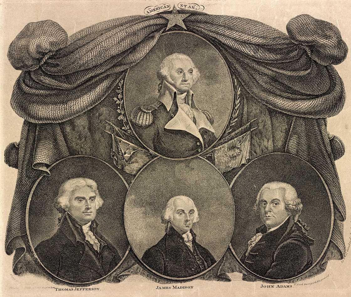 Portraits of Washington, Jefferson, Madison and Adams. Portraits of Washington, Jefferson, Madison and Adams.