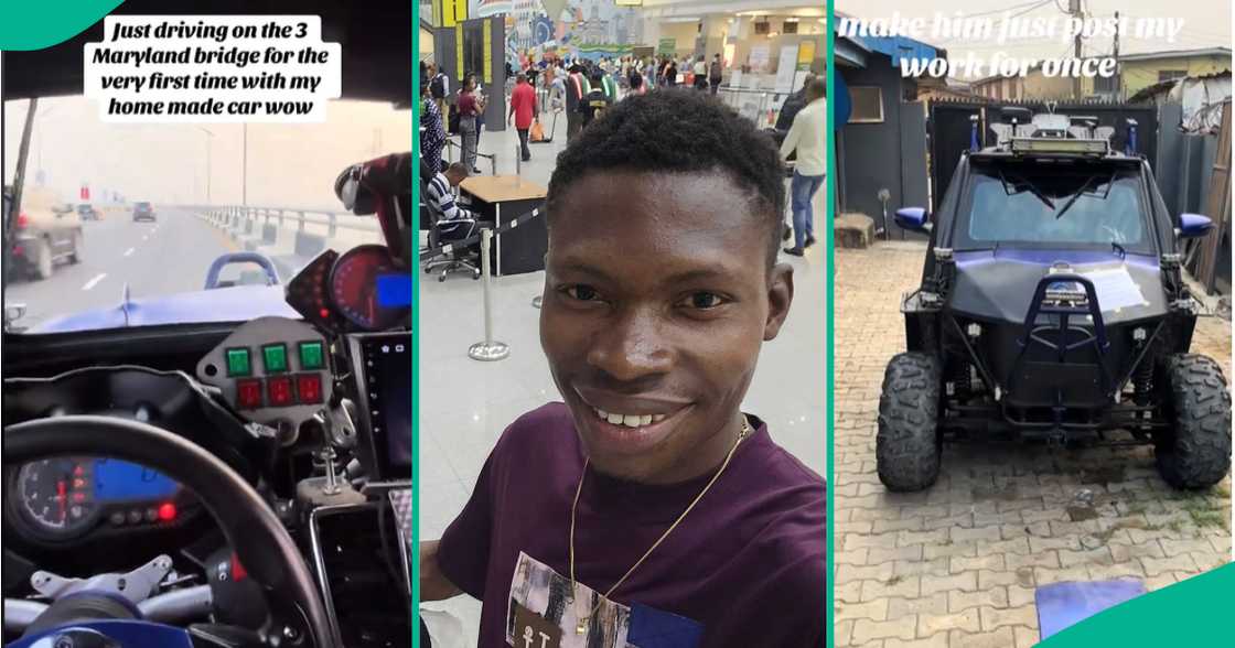 Man drives car he built from scratch on Lagos bridge Man drives car he built from scratch on Lagos bridge