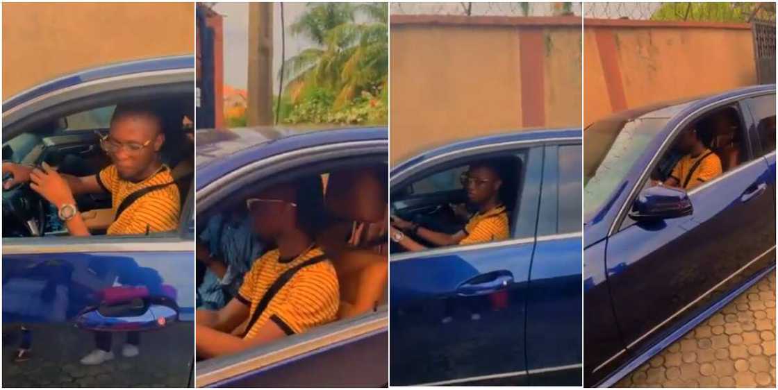 2020 BBNaija winner Laycon learns to drive in his Mercedes Benz (video) 2020 BBNaija winner Laycon learns to drive in his Mercedes Benz (video)
