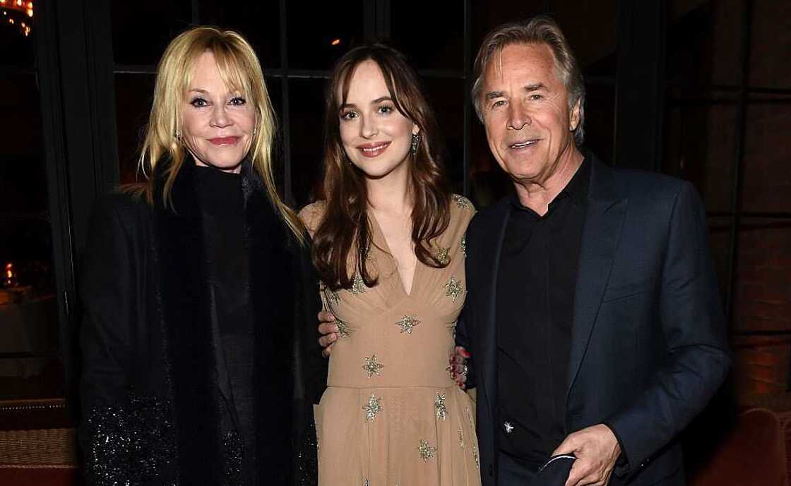 Melanie Griffith (L), Dakota Johnson (C), and Don Johnson (R)