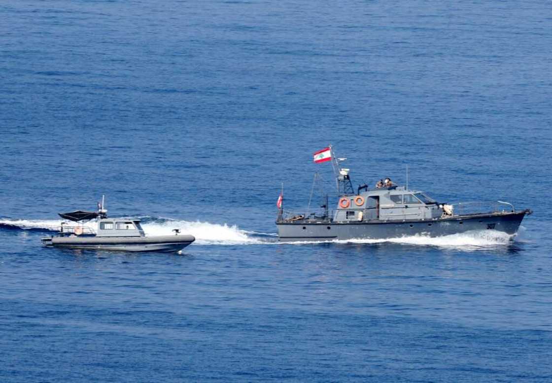 Lebanese navy boats patrol Mediterranean waters off Naqura