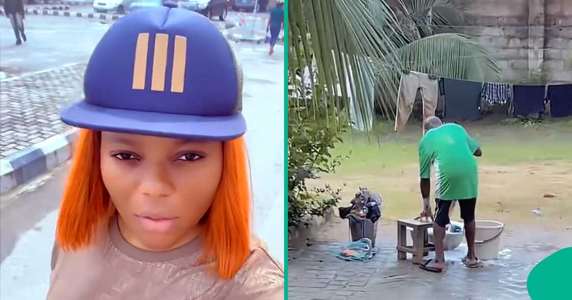 Lady posts video of her father-in-law washing her clothes.