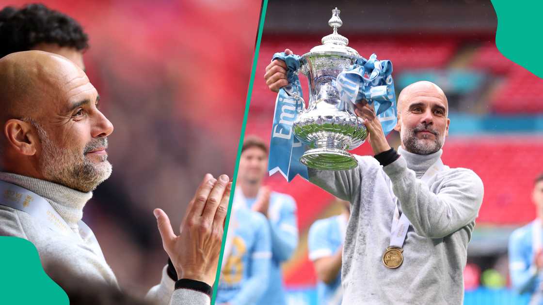 Pep Guardiola celebrates with the FA Cup trophy he won for Man City on May 16, 2026. Photo: Ed Sykes Pep Guardiola celebrates with the FA Cup trophy he won for Man City on May 16, 2026. Photo: Ed Sykes
