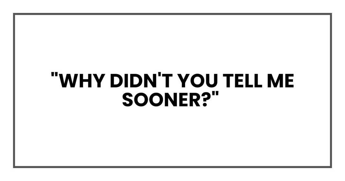 "Why didn't you tell me sooner?" "Why didn't you tell me sooner?"
