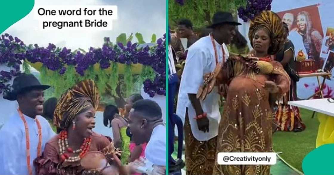 Heavily pregnant bride dances energetically on her traditional wedding day. Heavily pregnant bride dances energetically on her traditional wedding day.