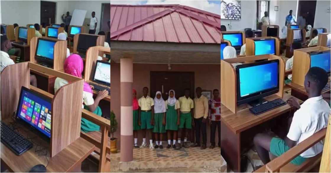 Some pupils and teachers of the Bremen Brakwa Islamic School inside the ICT Centre