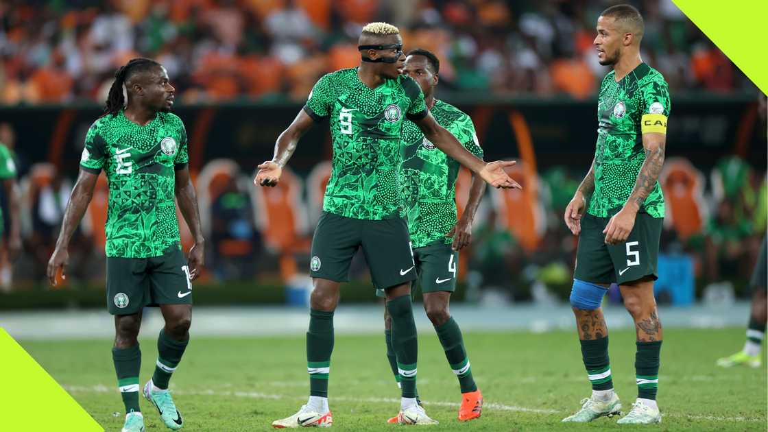Moses Simon, Victor Osimhen, Alhassan Yusuf, William Troost-Ekong, Super Eagles, AFCON 2023 final, Stade Olympique Alassane Ouatarra, Abidjan, Ivory Coast. Moses Simon, Victor Osimhen, Alhassan Yusuf, William Troost-Ekong, Super Eagles, AFCON 2023 final, Stade Olympique Alassane Ouatarra, Abidjan, Ivory Coast.
