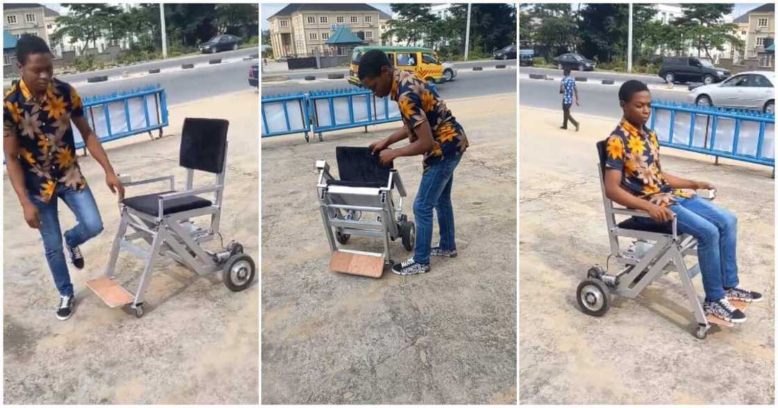 Talented Nigerians, foldable electric wheelchair, Honesty Godwin, local materials Talented Nigerians, foldable electric wheelchair, Honesty Godwin, local materials