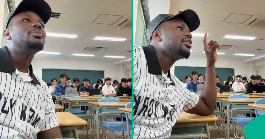 Viewers question the spacing between Nigerian man and Japanese students during lectures.