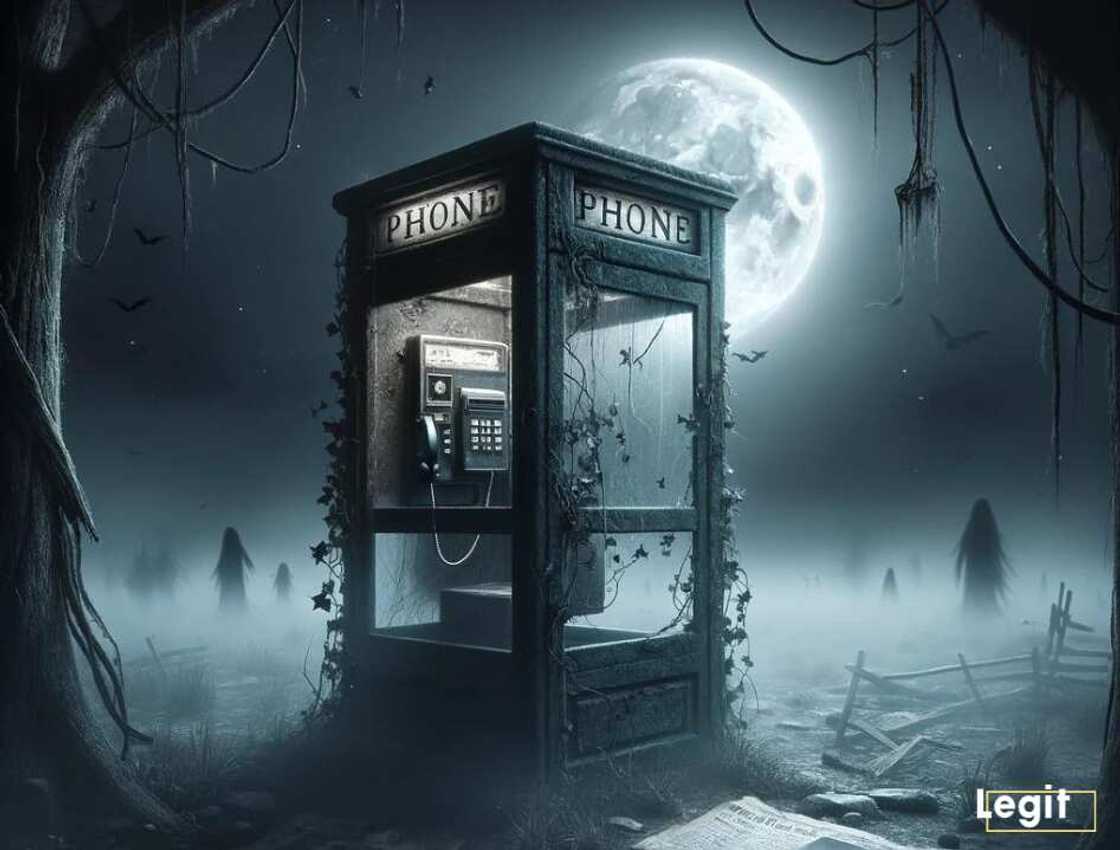 A scary image of phonebooth in a wilderness at night A scary image of phonebooth in a wilderness at night