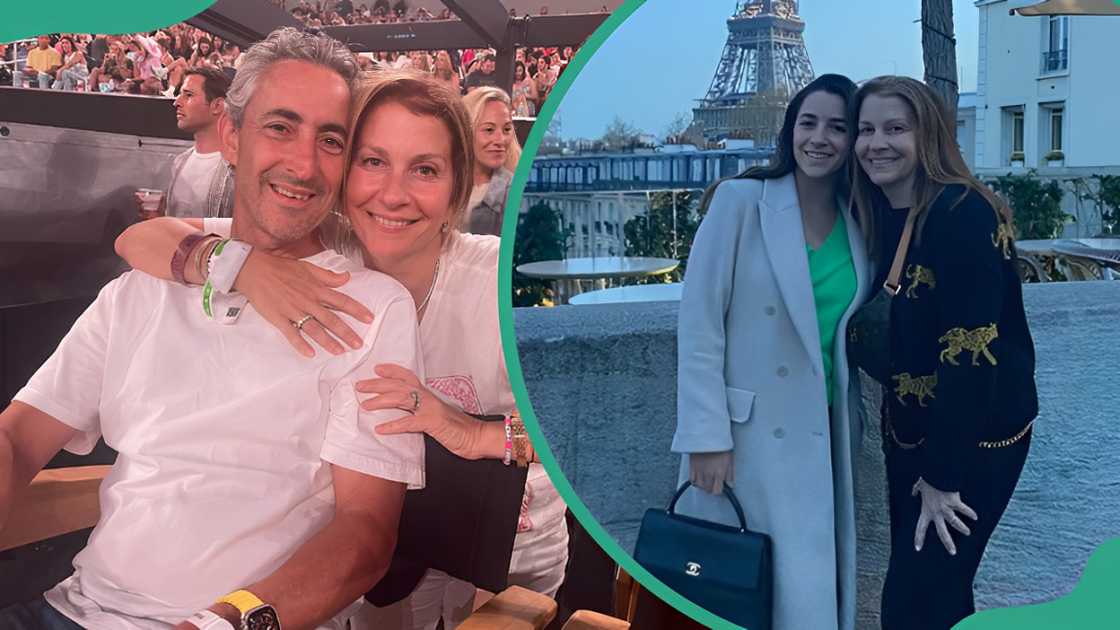Aly Raisman's parents posing for a picture at a sports stadium (L). Aly Raisman posing for a photo along the street (R). Aly Raisman's parents posing for a picture at a sports stadium (L). Aly Raisman posing for a photo along the street (R).