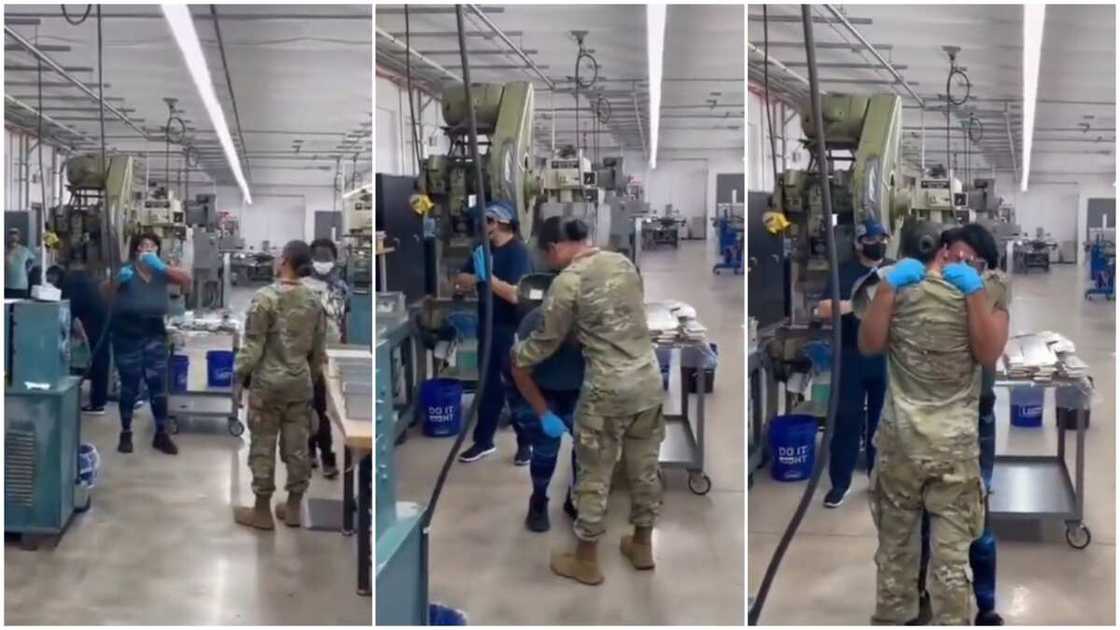 American soldier surprised her mother. American soldier surprised her mother.