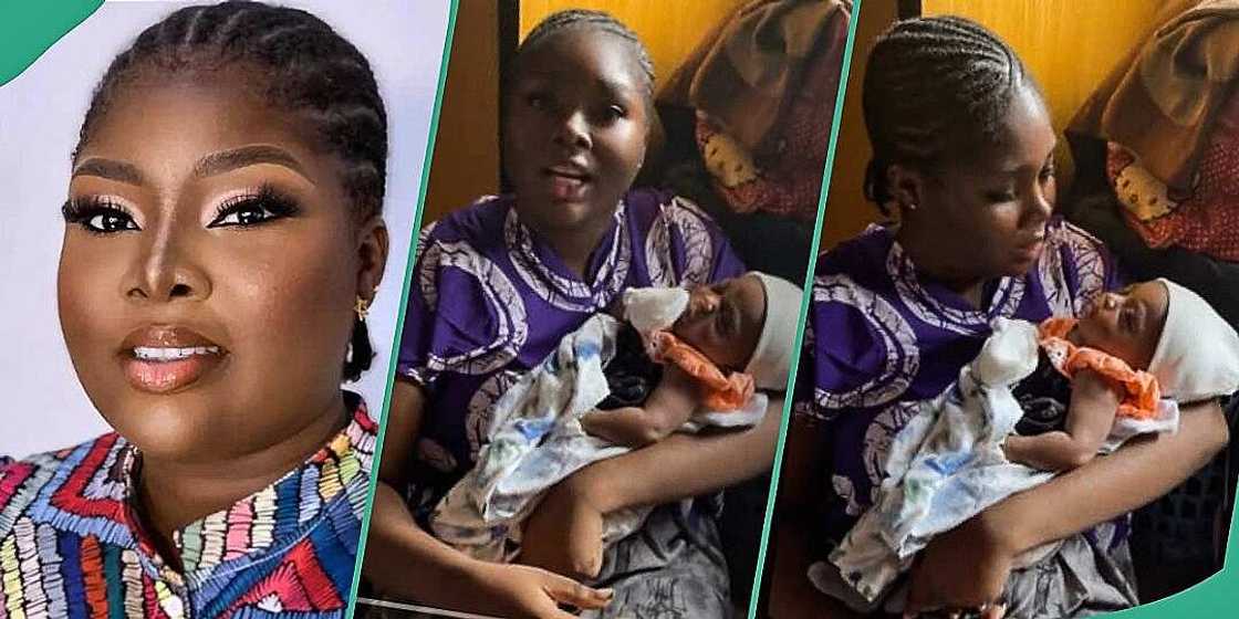 Lady shares moment newborn baby covered mouth while yawning Lady shares moment newborn baby covered mouth while yawning