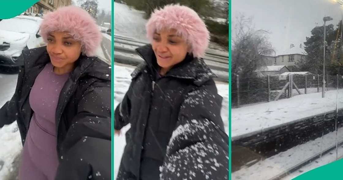 Lady working at an agency in the UK braves snow to work