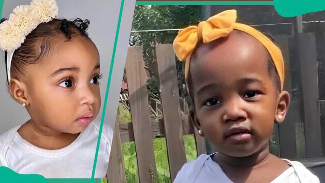 A toddler with natural hair and a peach headband (L). A young girl with a yellow headband (R)