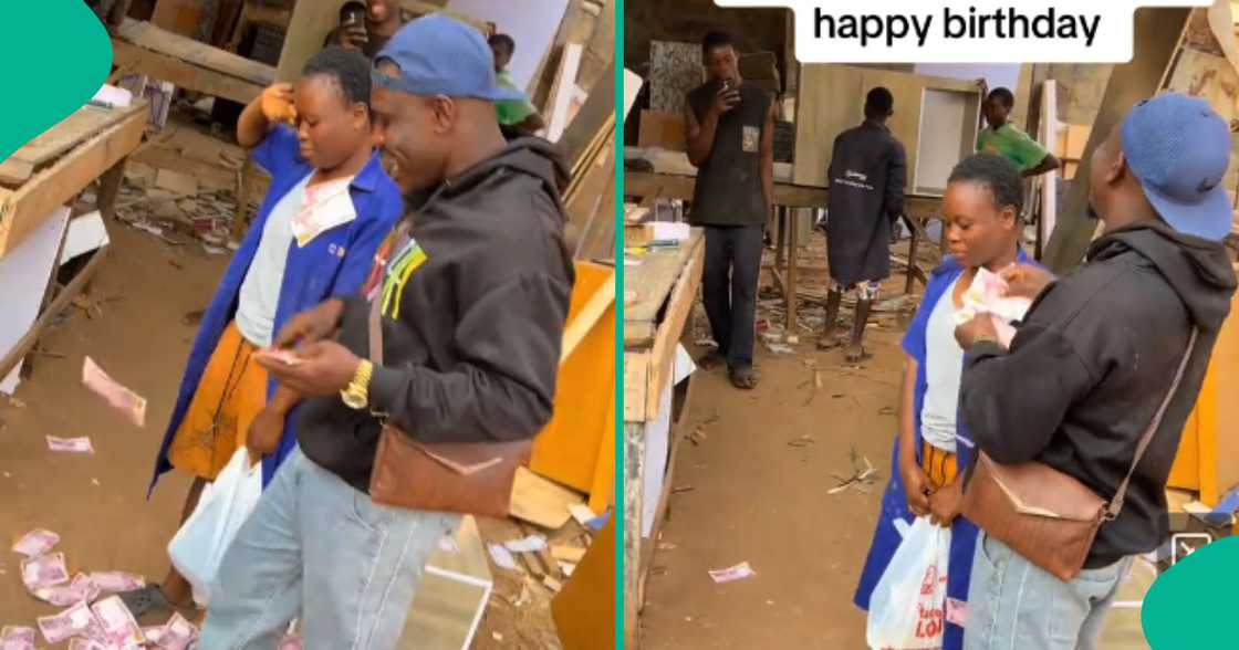 Young man storms younger sister's workplace to celebrate her birthday, makes her weep Young man storms younger sister's workplace to celebrate her birthday, makes her weep