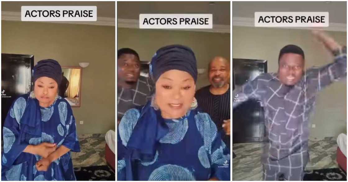 Nollywood stars Sola Sobowale, Muyiwa Ademola and Yemi Solade dancing.