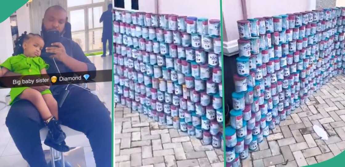 Man shares tins of milk consumed by his daughter. Man shares tins of milk consumed by his daughter.