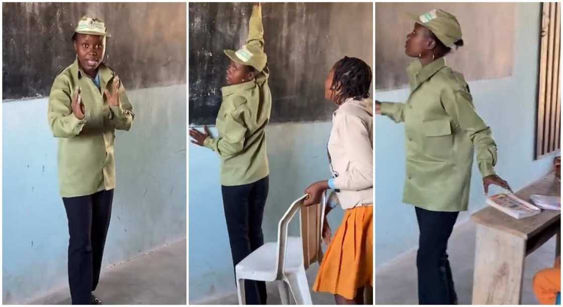 Photos of an NYSC member teaching in the classroom. Photos of an NYSC member teaching in the classroom.